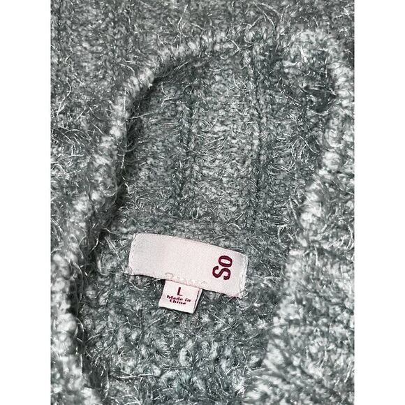 Blue Fuzzy Knit Turtleneck Sweater Cozy Pullover Long Sleeve - Picture 5 of 7